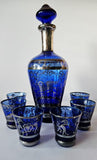 Venetian Silver Overlay Cobalt blue Scenes & Lion of Venice Decanter Set