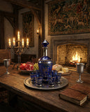 Venetian Silver Overlay Cobalt blue Scenes & Lion of Venice Decanter Set