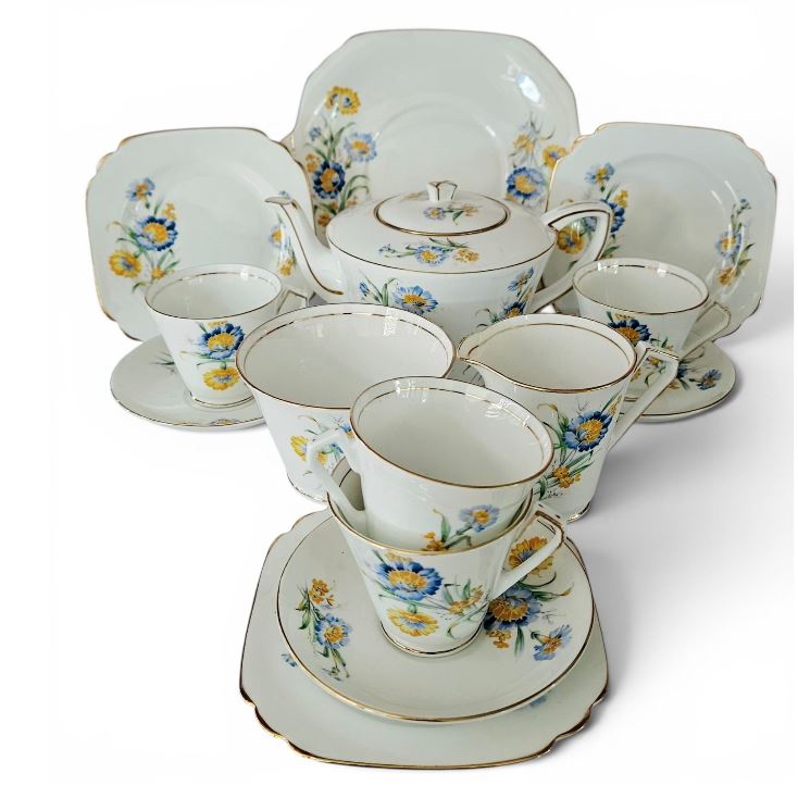 Vintage Victoria C&E Blue & Yellow Floral 14pcsTea Set V101