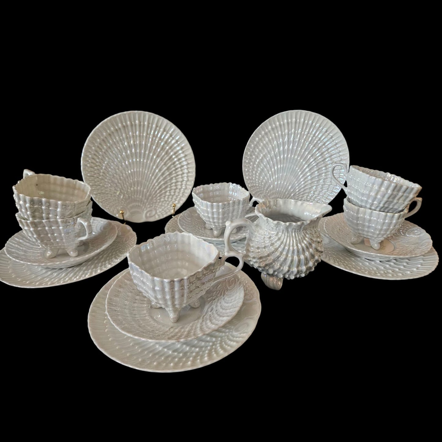 Antique Victoria Czech Iridescent Shell Lusterware 17 pcs Tea set