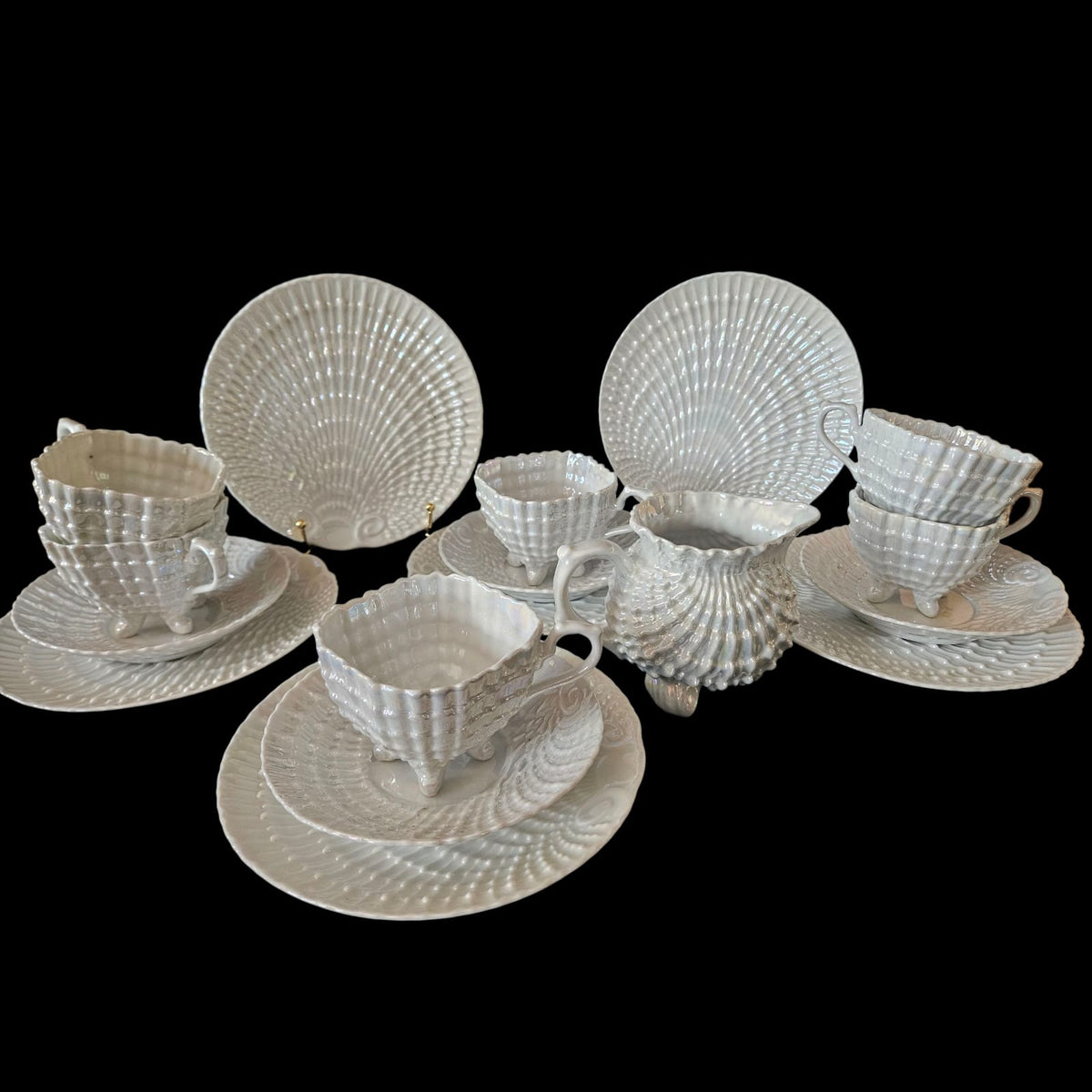 Antique Victoria Czech Iridescent Shell Lusterware 17 pcs Tea set
