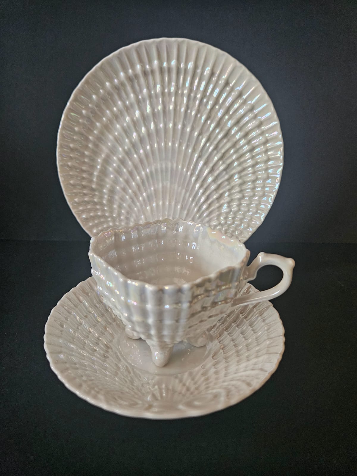 Antique Victoria Czech Iridescent Shell Lusterware 17 pcs Tea set