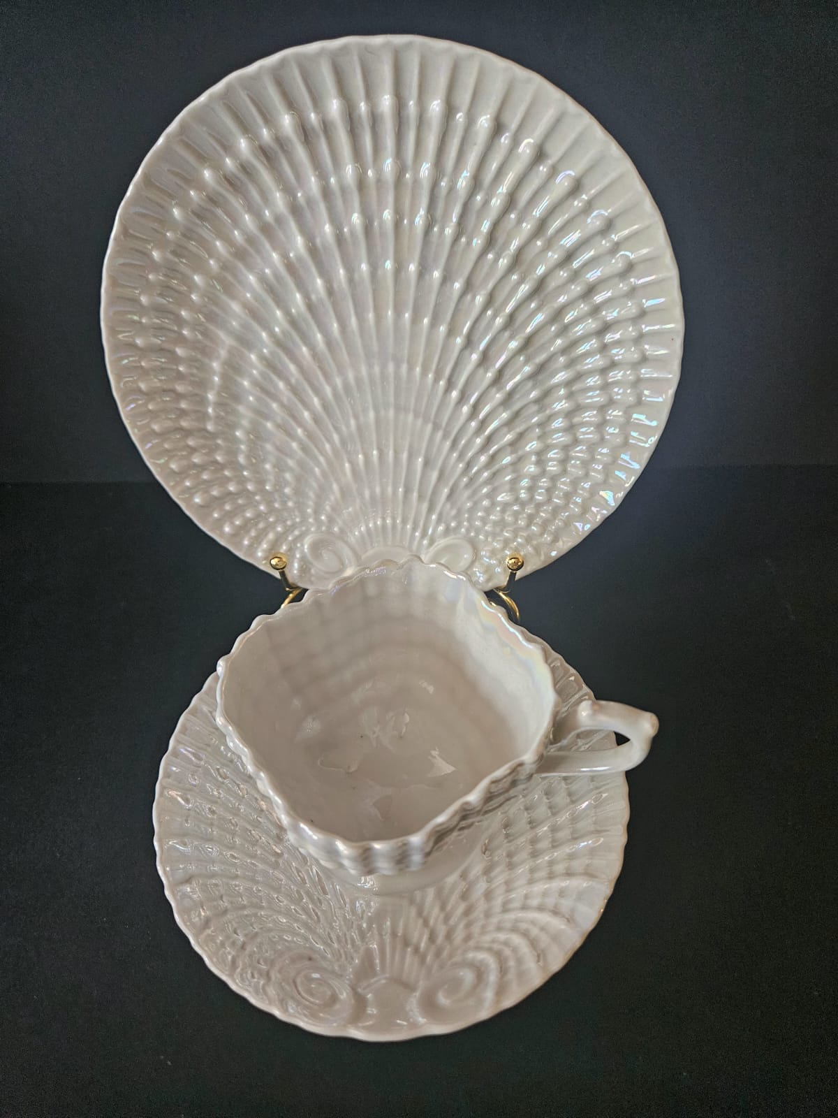 Antique Victoria Czech Iridescent Shell Lusterware 17 pcs Tea set