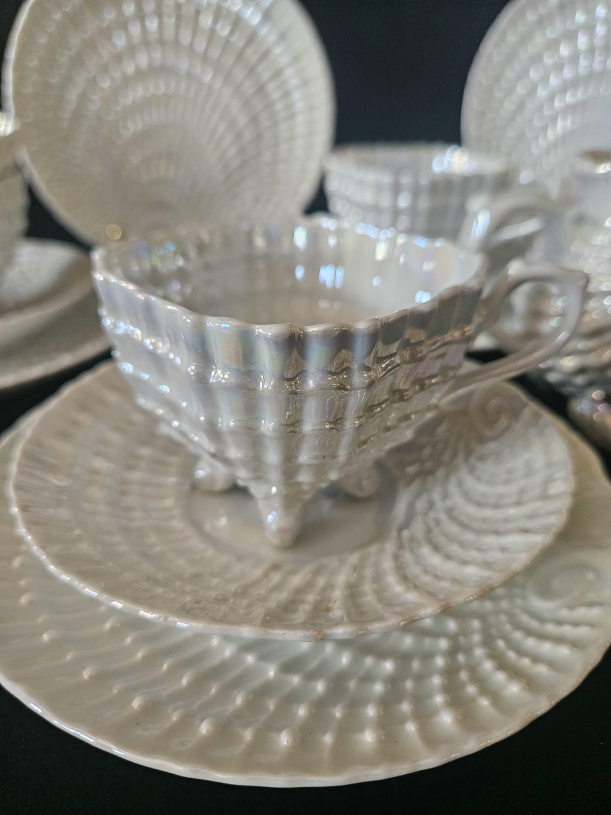 Antique Victoria Czech Iridescent Shell Lusterware 17 pcs Tea set