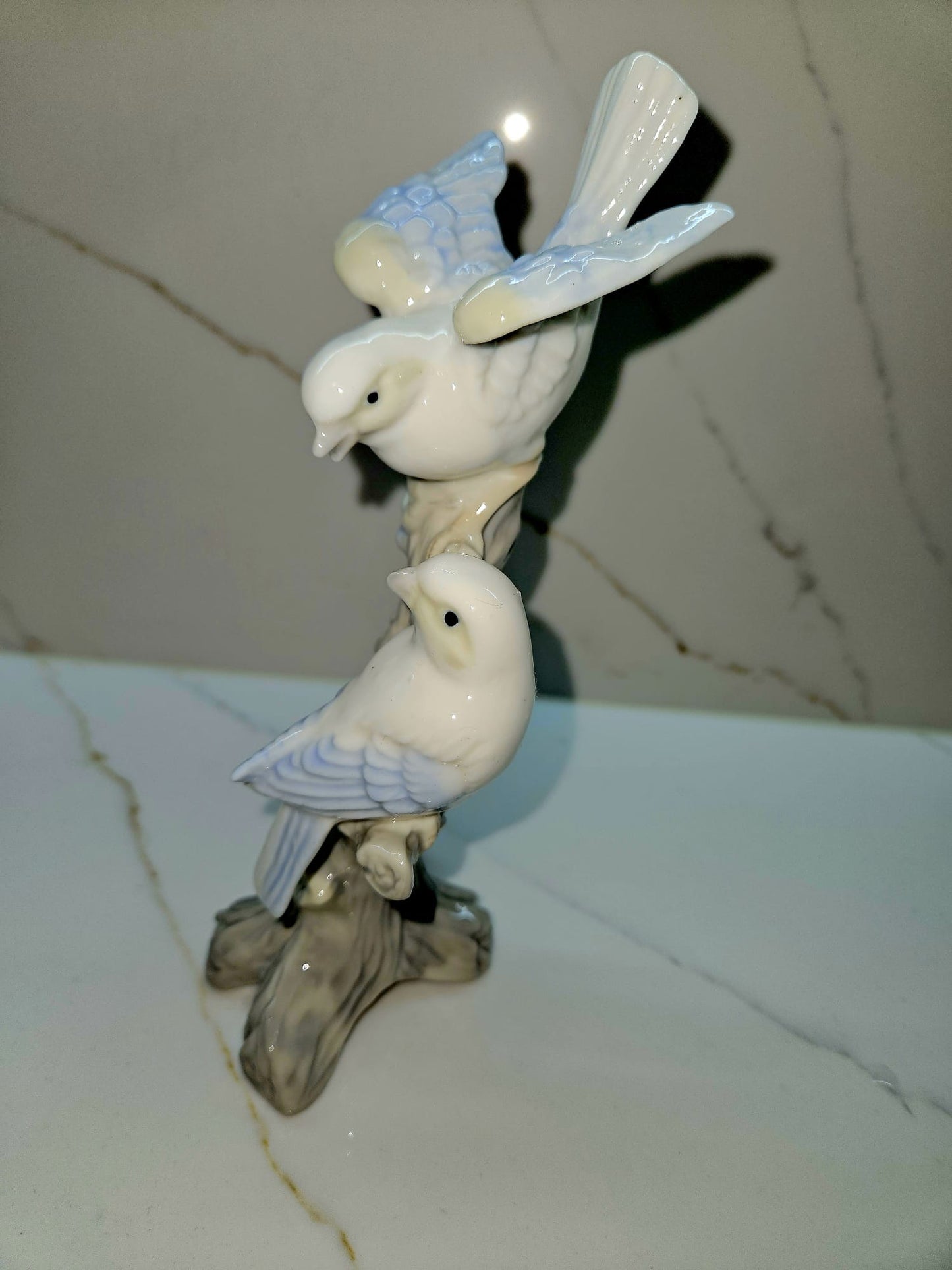 Blue Jays on a branch Collectible figurine hand painted c.1980