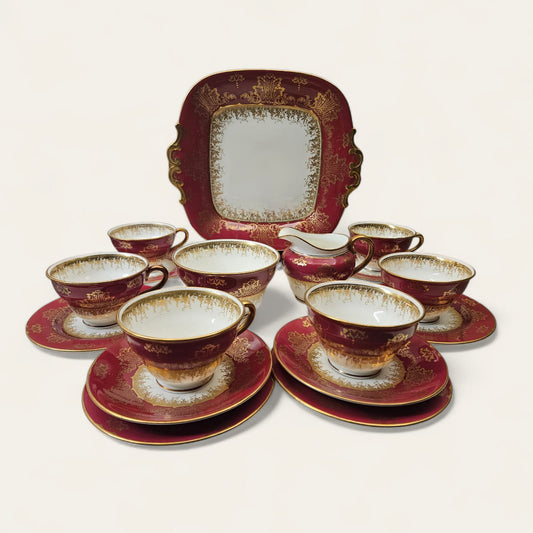 Early vintage Coalport Maroon and Gold Tea set for 6