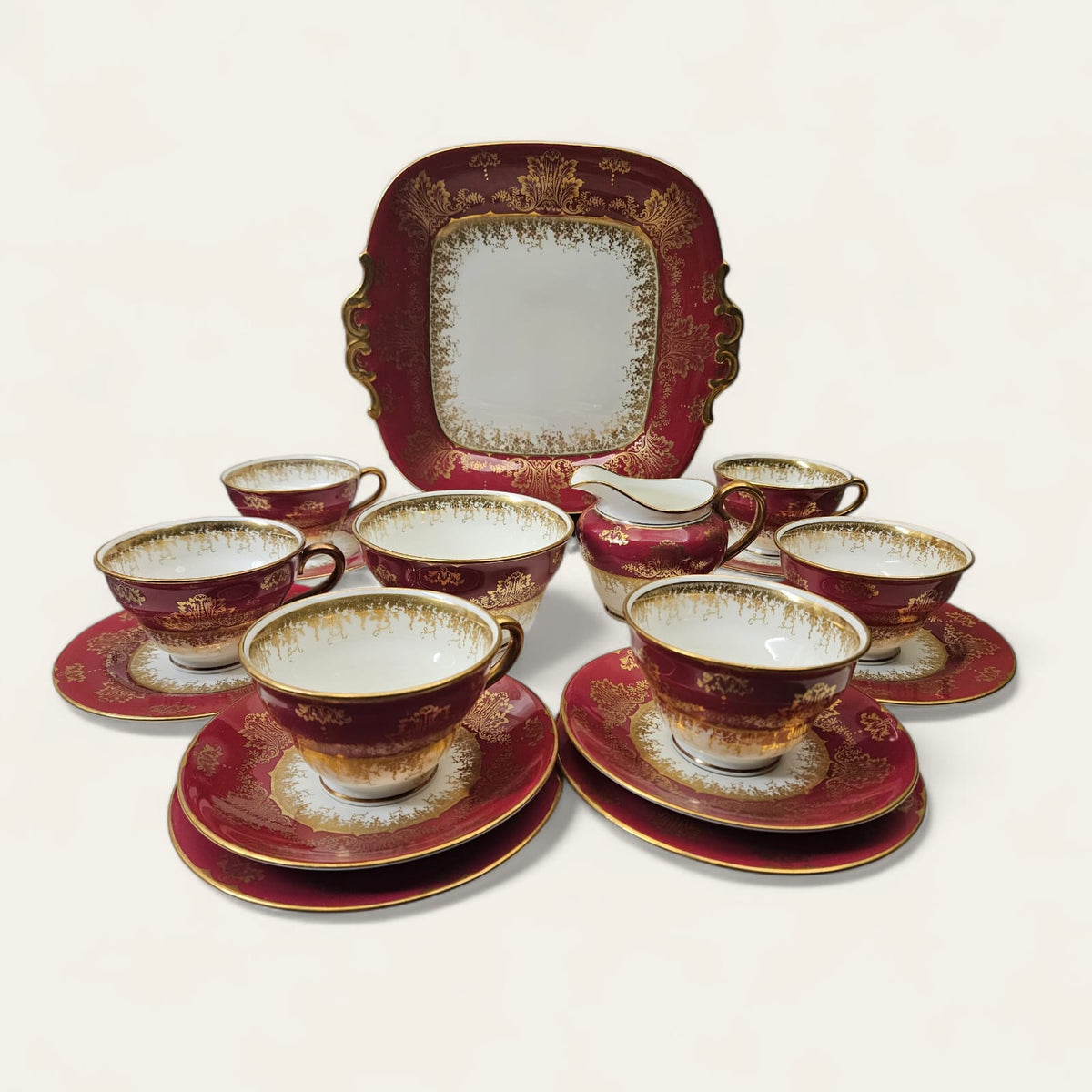 Early vintage Coalport Maroon and Gold Tea set for 6