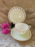 Vintage Colclough Pale Green & Gold leafs Trio Bone China c.1950