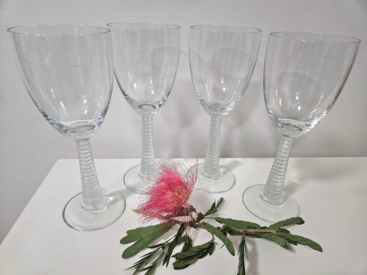 Vintage High stem ribbed wine goblets, set of 4