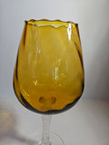 Vintage Yellow Empoli Brandy Balloon MCM Art Glass Optical Rib Long Twist Stem