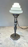 Original Art Deco "DIANE" Lamp, brushed silver w/ white stepped shade c1930s