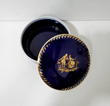 Vintage Porcelain de LIMOGES Ternet France Cobalt Blue and Gold Round Jewelry Box